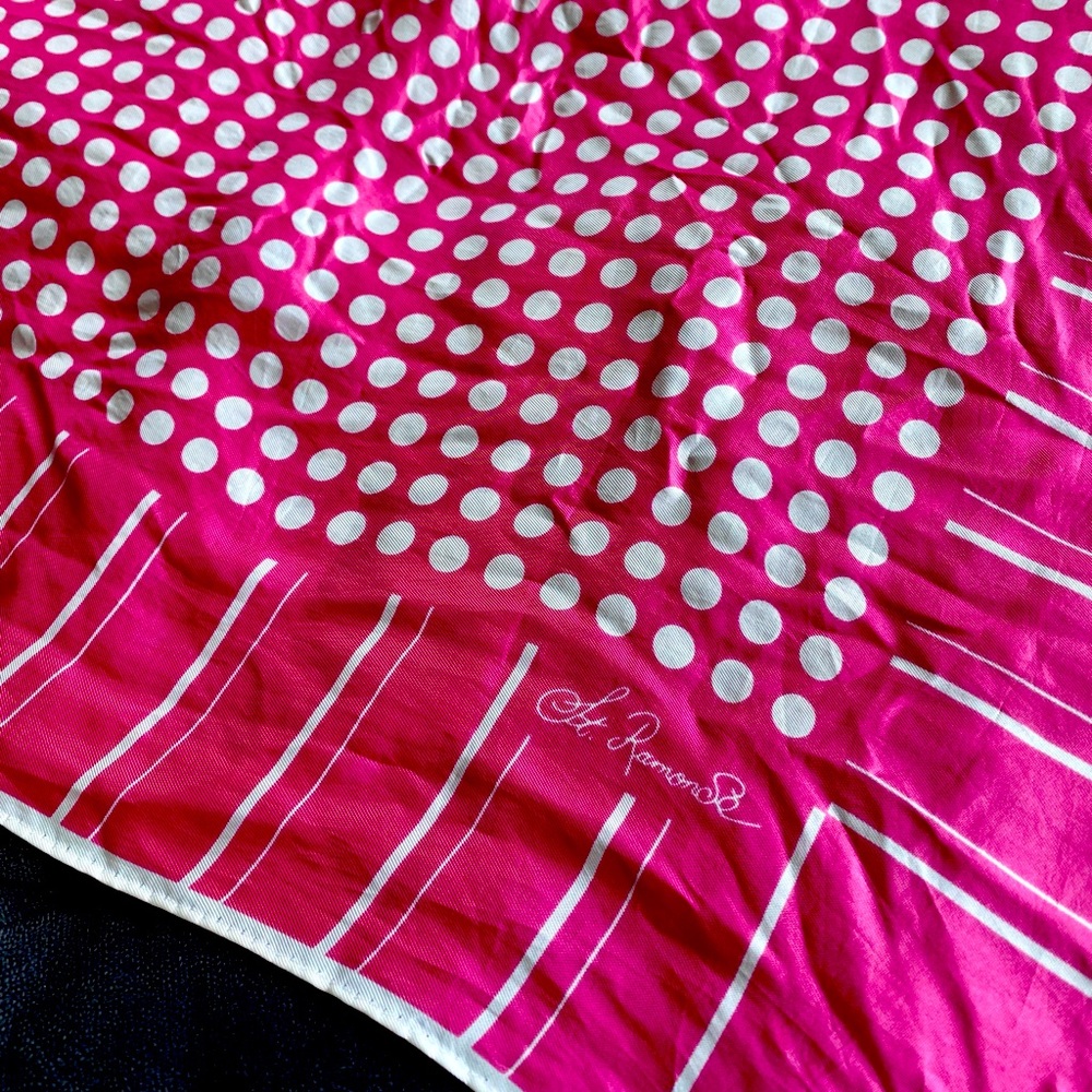 Hot pink polka dot silk scarf
